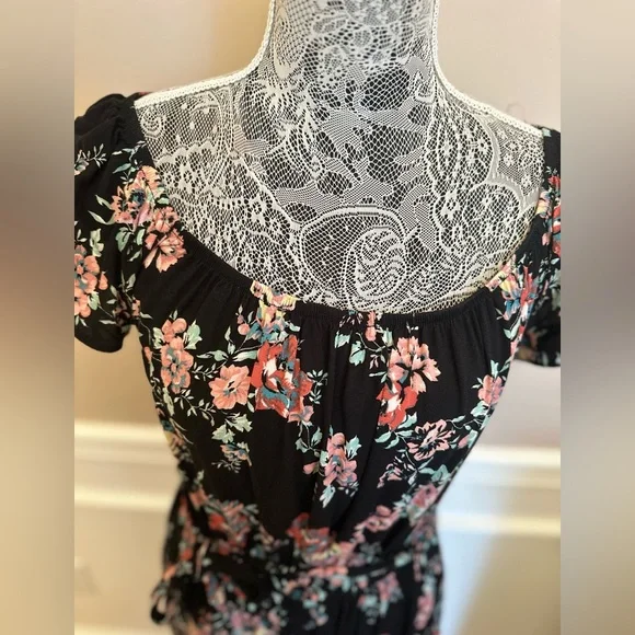 Xhilaration Women’s Black Floral Faux Wrap High Low Dress - Medium - Picture 7 of 10